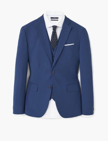 Sacou de costum slim fit cu structura, albastru-cerneala