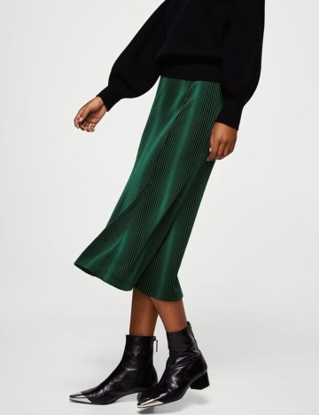 Fusta midi plisata, verde inchis