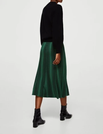 Fusta midi plisata, verde inchis