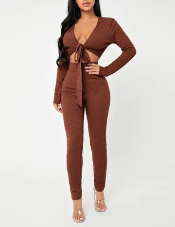 Set top si pantaloni SHEIN, maro
