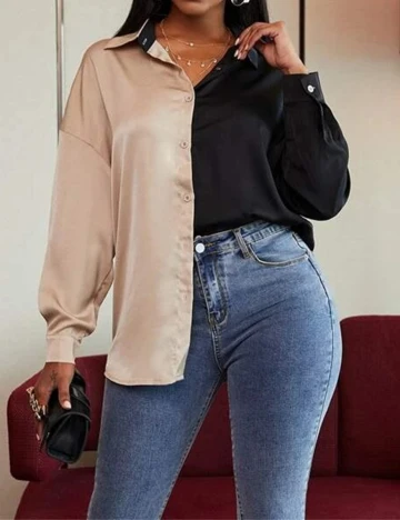 Camasa SHEIN, negru/bej Negru
